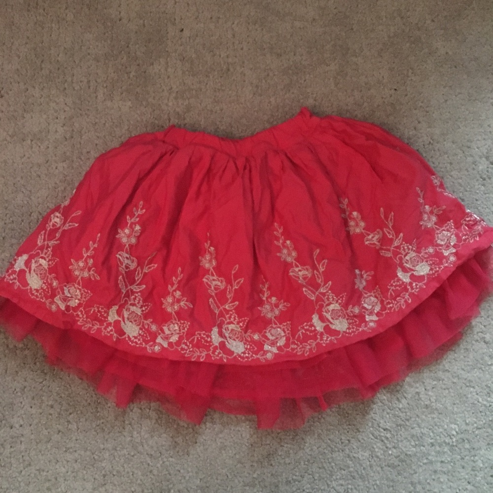 Red silver tulle lined skirt embroidered